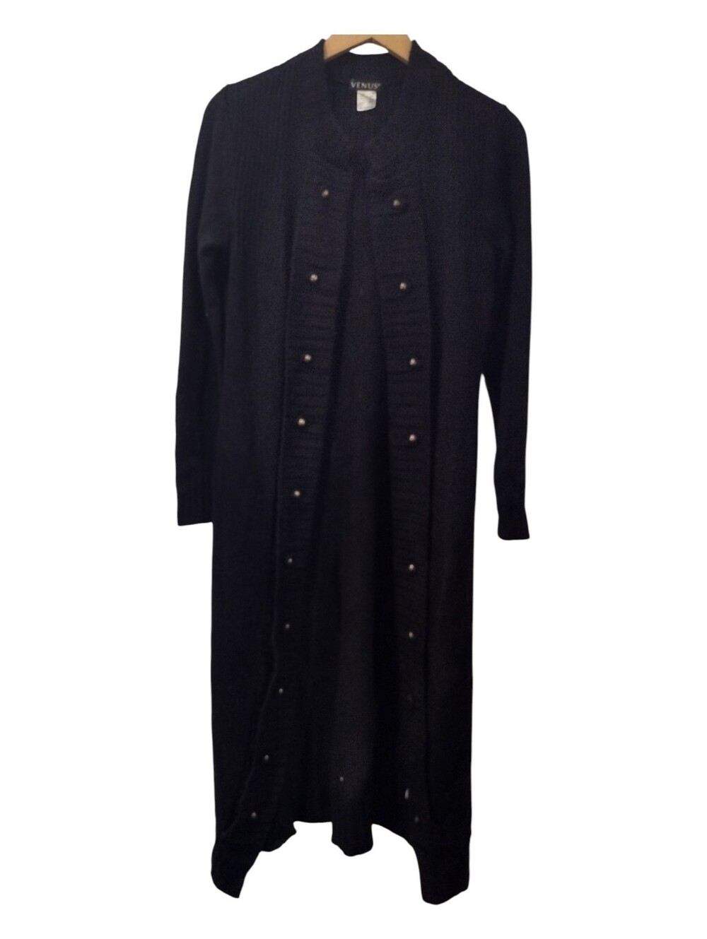 VENUS Black Ribbed Knit Button Cardigan